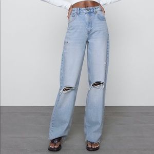 Zara wide leg full length ripped jeans, US 6